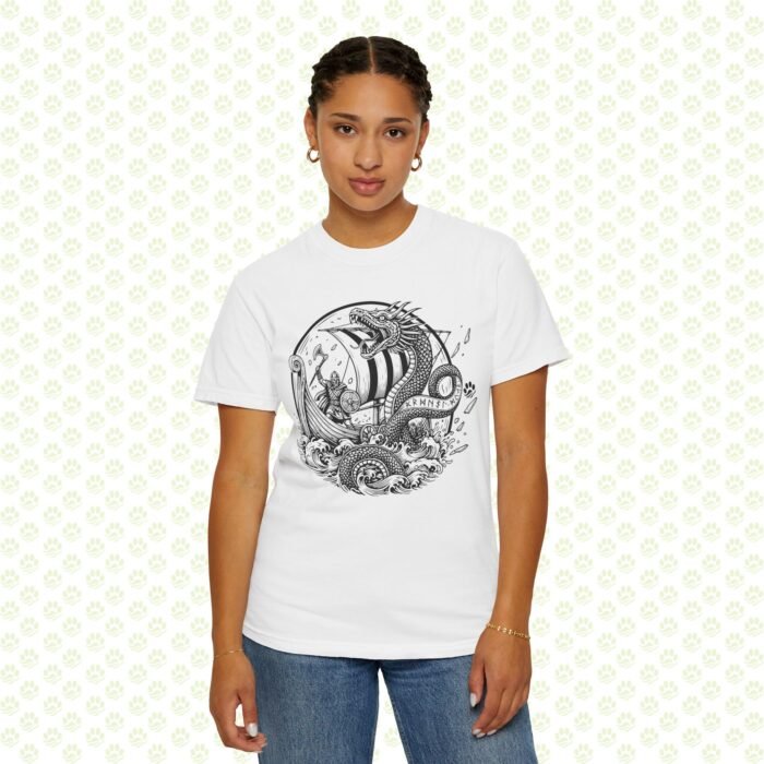 The Midgard Serpent Remembers Unisex Garment-Dyed T-Shirt – Exclusive One-of-a-Kind Viking Warrior Art Design - Image 5