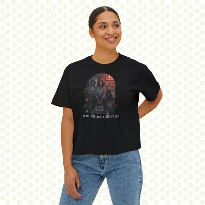 Alone, Not Lonely. Ask My Cat Women’s Boxy Tee – One-of-a-Kind Cat Lover Statement Shirt
