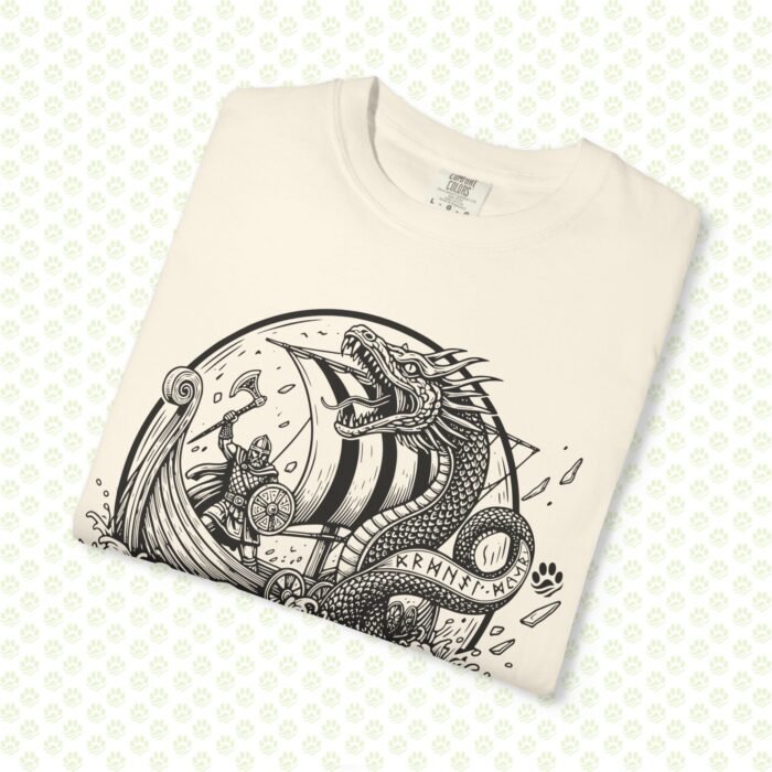 The Midgard Serpent Remembers Unisex Garment-Dyed T-Shirt – Exclusive One-of-a-Kind Viking Warrior Art Design - Image 9