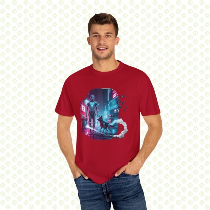 Neon Metropolis Pet Walk Unisex Garment-Dyed T-Shirt – One-of-a-Kind Cyber City Pet Art Shirt - Image 7