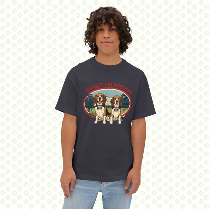 Him & Her – LBJ’s Beagles Unisex Oversized Boxy Tee – One-of-a-Kind Exclusive “Pulled by the Ears, Remembered for Years” Design - Image 9