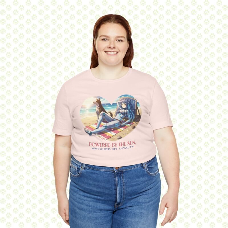 Power by Sun, Watched by Loyalty Unisex Jersey Short Sleeve Tee – One-of-a-Kind Exclusive Solar & Canine Art Shirt