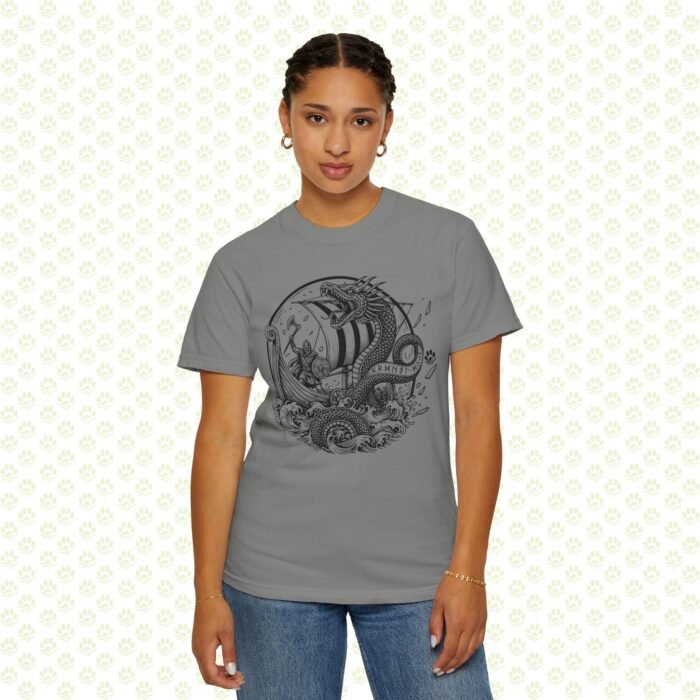 The Midgard Serpent Remembers Unisex Garment-Dyed T-Shirt – Exclusive One-of-a-Kind Viking Warrior Art Design - Image 17