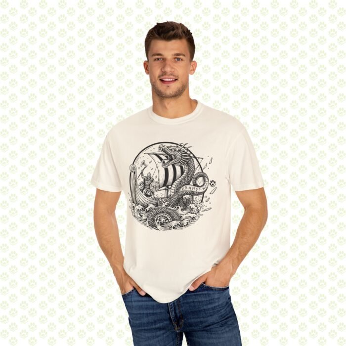 The Midgard Serpent Remembers Unisex Garment-Dyed T-Shirt – Exclusive One-of-a-Kind Viking Warrior Art Design - Image 7