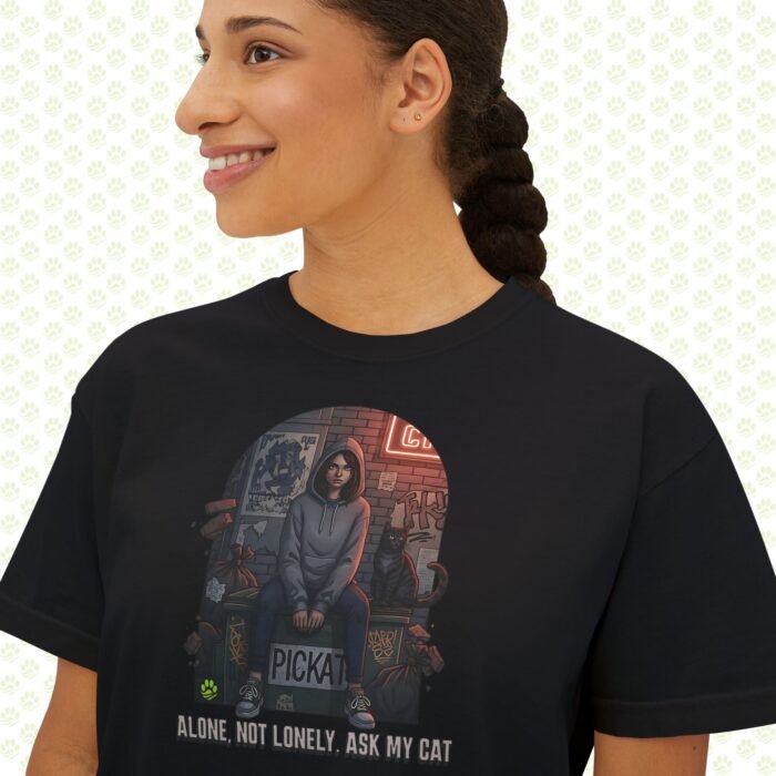 Alone, Not Lonely. Ask My Cat Women’s Boxy Tee – One-of-a-Kind Cat Lover Statement Shirt - Image 3