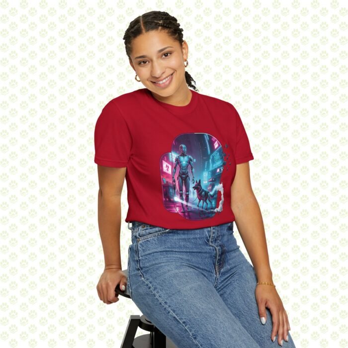Neon Metropolis Pet Walk Unisex Garment-Dyed T-Shirt – One-of-a-Kind Cyber City Pet Art Shirt - Image 8