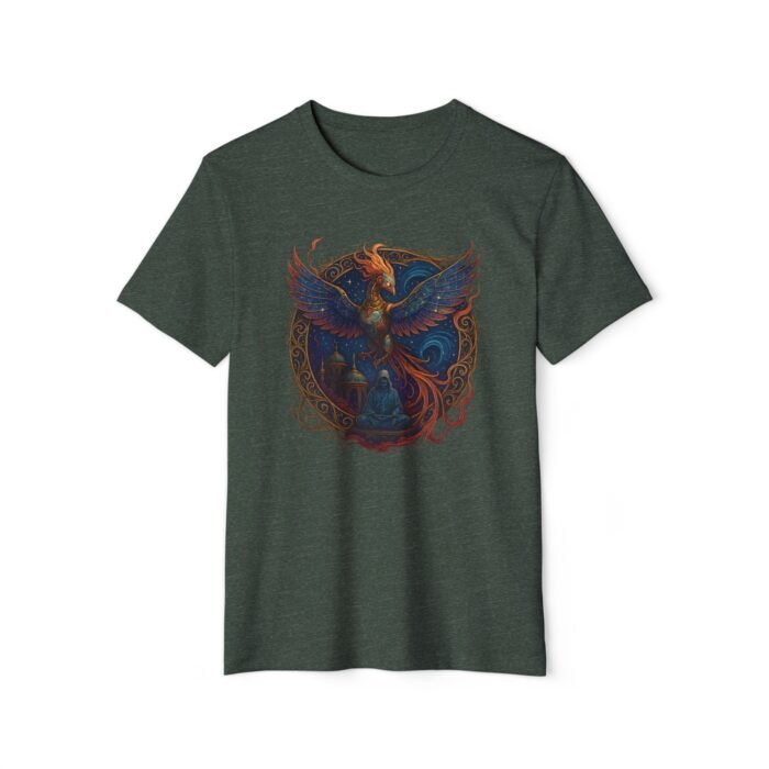 Celestial Temple of the Cyber-Phoenix Unisex Recycled Organic T-Shirt – Exclusively One-of-a-Kind, Sustainable Art Tee - Image 9