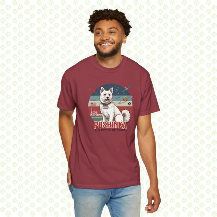 Pushinka – John F. Kennedy Unisex Garment-Dyed T-Shirt – Exclusive One-of-a-Kind Design, Legendary Space Dog Tribute - Image 14