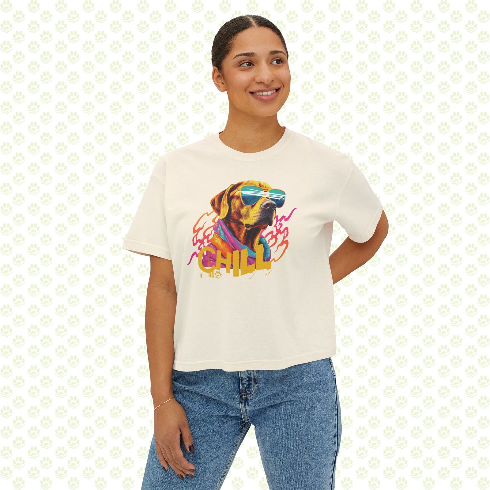 Women's Boxy Tee – Dog Lover Chill T-Shirt, Cute Relaxed Fit Top, Adorable Gift for Dog Owners