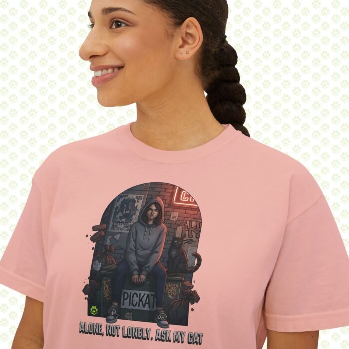 Alone, Not Lonely. Ask My Cat Women’s Boxy Tee – One-of-a-Kind Cat Lover Statement Shirt - Image 6