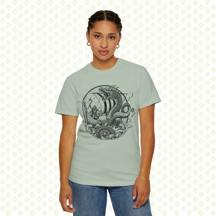 The Midgard Serpent Remembers Unisex Garment-Dyed T-Shirt – Exclusive One-of-a-Kind Viking Warrior Art Design - Image 14