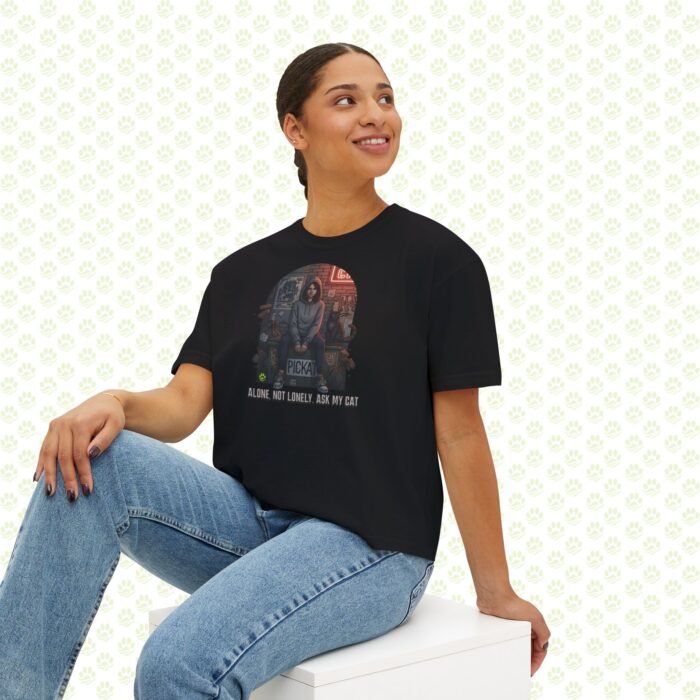 Alone, Not Lonely. Ask My Cat Women’s Boxy Tee – One-of-a-Kind Cat Lover Statement Shirt - Image 2