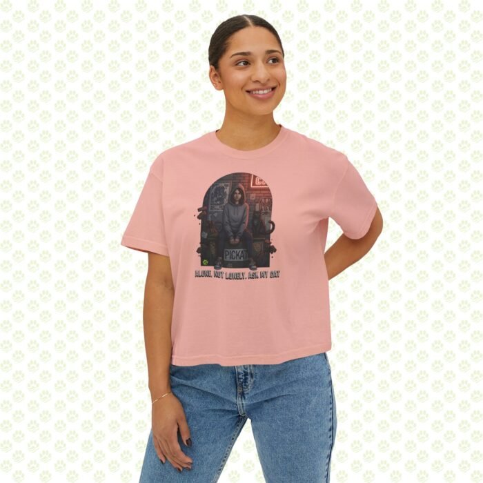 Alone, Not Lonely. Ask My Cat Women’s Boxy Tee – One-of-a-Kind Cat Lover Statement Shirt - Image 4