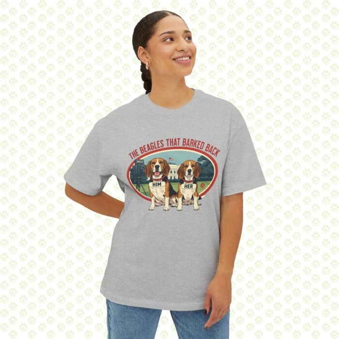 Him & Her – LBJ’s Beagles Unisex Oversized Boxy Tee – One-of-a-Kind Exclusive “Pulled by the Ears, Remembered for Years” Design - Image 12