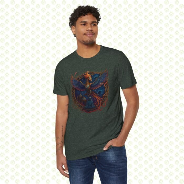 Celestial Temple of the Cyber-Phoenix Unisex Recycled Organic T-Shirt – Exclusively One-of-a-Kind, Sustainable Art Tee - Image 7