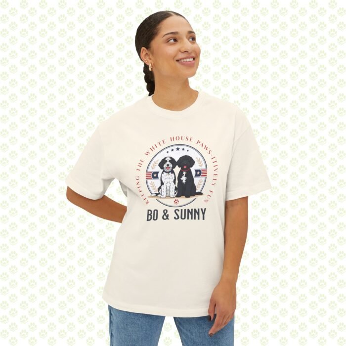 Bo & Sunny – The Obamas Unisex Oversized Boxy Tee – One-of-a-Kind Exclusive White House Paws-itively Fun Design - Image 3