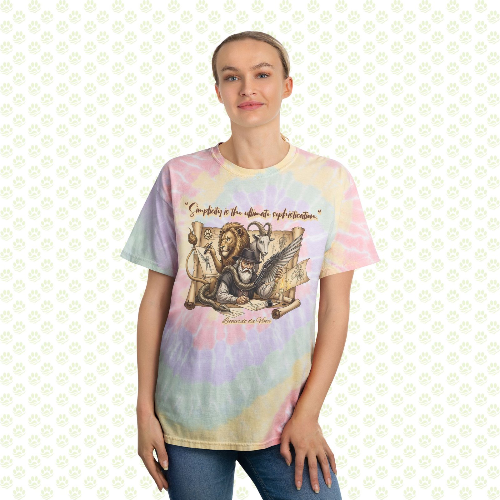Simplicity Is the Ultimate Sophistication Tie-Dye Tee – Leonardo da Vinci & The Chimera of Infinite Forms, One-of-a-Kind Spiral Art Shirt