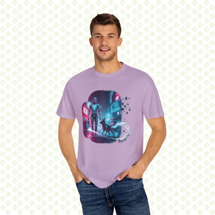 Neon Metropolis Pet Walk Unisex Garment-Dyed T-Shirt – One-of-a-Kind Cyber City Pet Art Shirt - Image 5