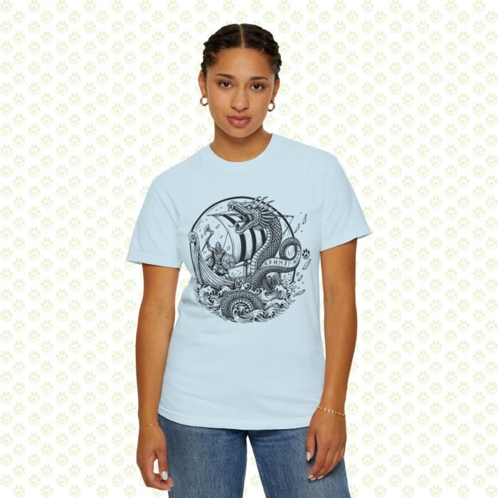The Midgard Serpent Remembers Unisex Garment-Dyed T-Shirt – Exclusive One-of-a-Kind Viking Warrior Art Design - Image 2