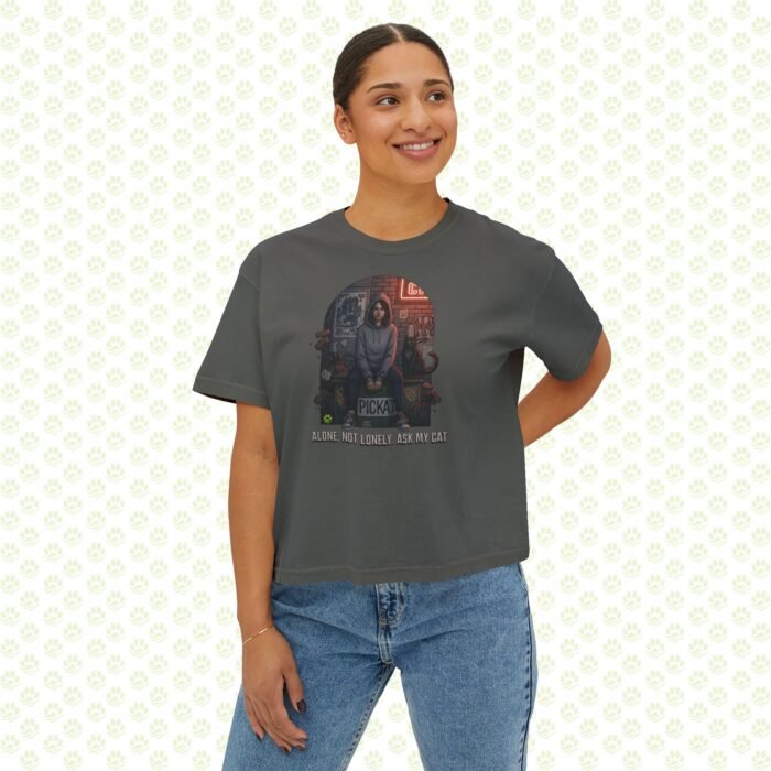 Alone, Not Lonely. Ask My Cat Women’s Boxy Tee – One-of-a-Kind Cat Lover Statement Shirt - Image 7