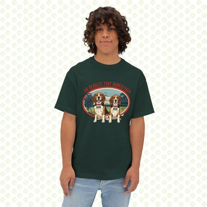 Him & Her – LBJ’s Beagles Unisex Oversized Boxy Tee – One-of-a-Kind Exclusive “Pulled by the Ears, Remembered for Years” Design