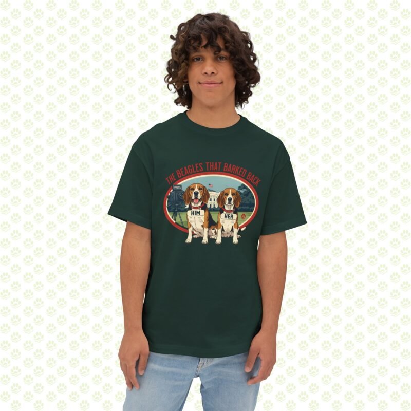 Him & Her – LBJ’s Beagles Unisex Oversized Boxy Tee – One-of-a-Kind Exclusive “Pulled by the Ears, Remembered for Years” Design