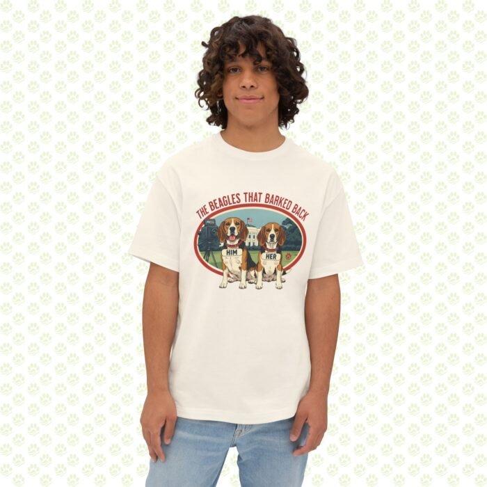 Him & Her – LBJ’s Beagles Unisex Oversized Boxy Tee – One-of-a-Kind Exclusive “Pulled by the Ears, Remembered for Years” Design - Image 5