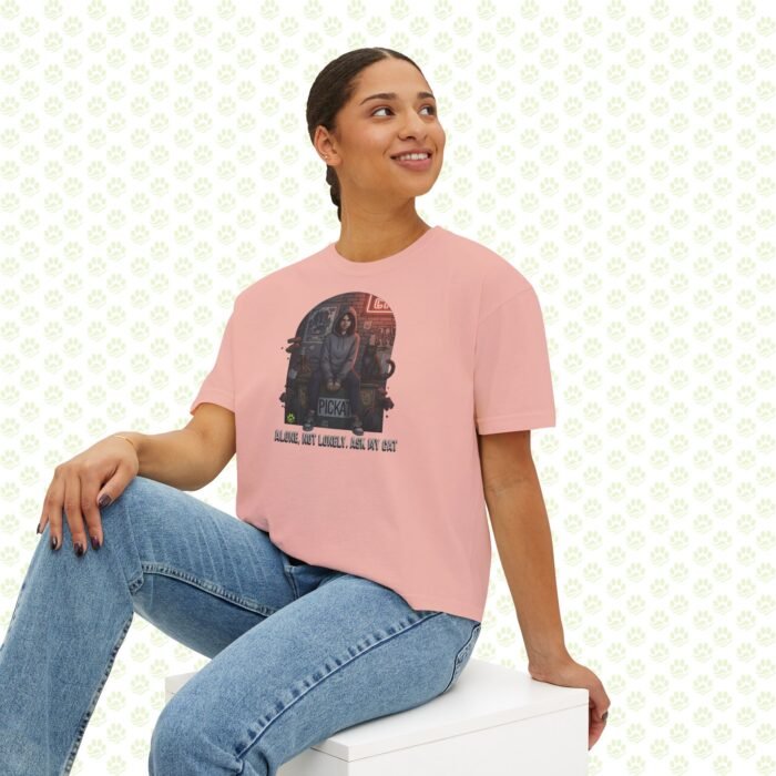 Alone, Not Lonely. Ask My Cat Women’s Boxy Tee – One-of-a-Kind Cat Lover Statement Shirt - Image 5